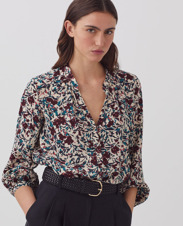 Camisa de manga larga fluida J751 leaf burgundy
