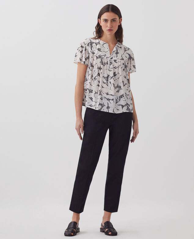 Blusa fluida de manga corta J301 flower camo ecru