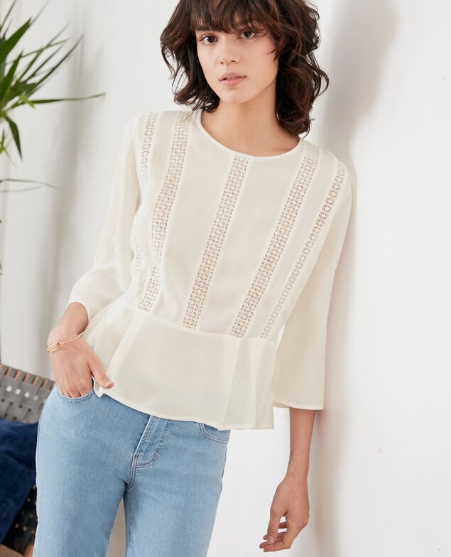 Blusa con péplum y encaje Off white