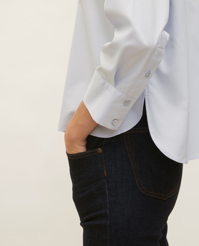 Camisa sin cuello de popelina de algodón. Heather