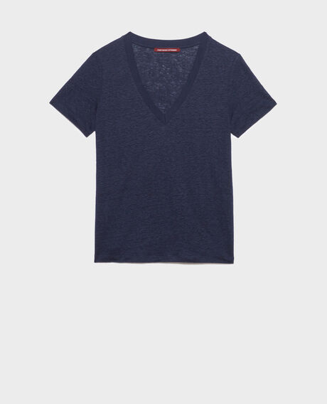 SARAH - Camiseta de lino con cuello de pico