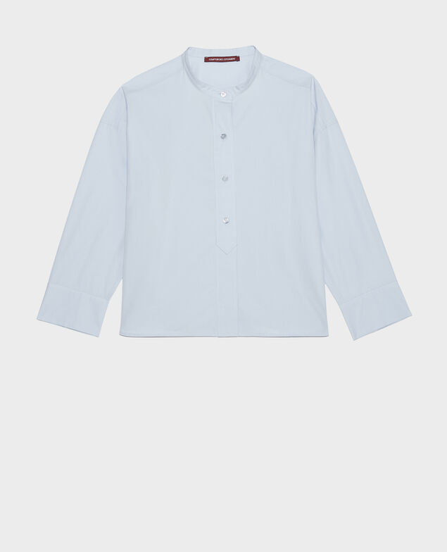 Camisa sin cuello de popelina de algodón. Heather