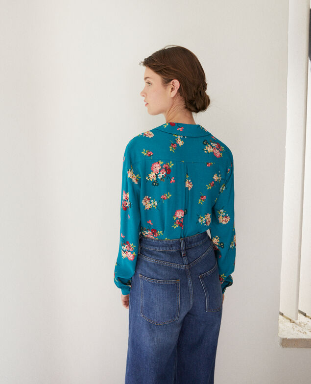 Camisa con cuello estilo pijama Fleurs pacific green