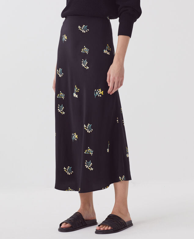 Falda midi fluida J091 fl bouquet black