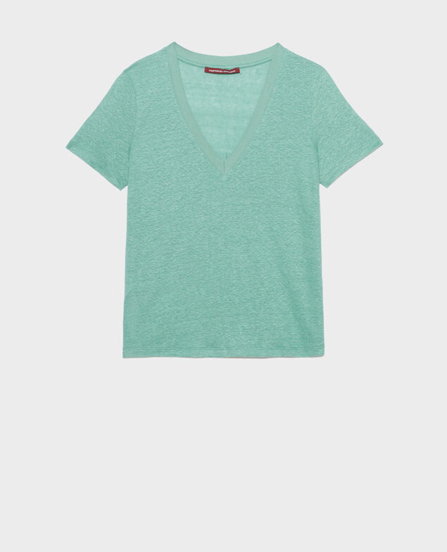 SARAH - Camiseta de lino con cuello de pico
