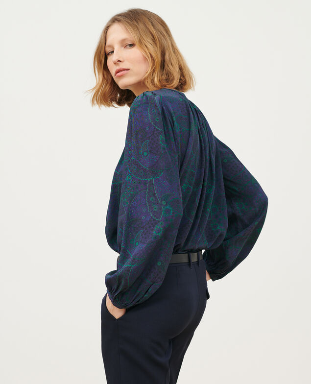 Blusa estampada fluida A684 paisley navy