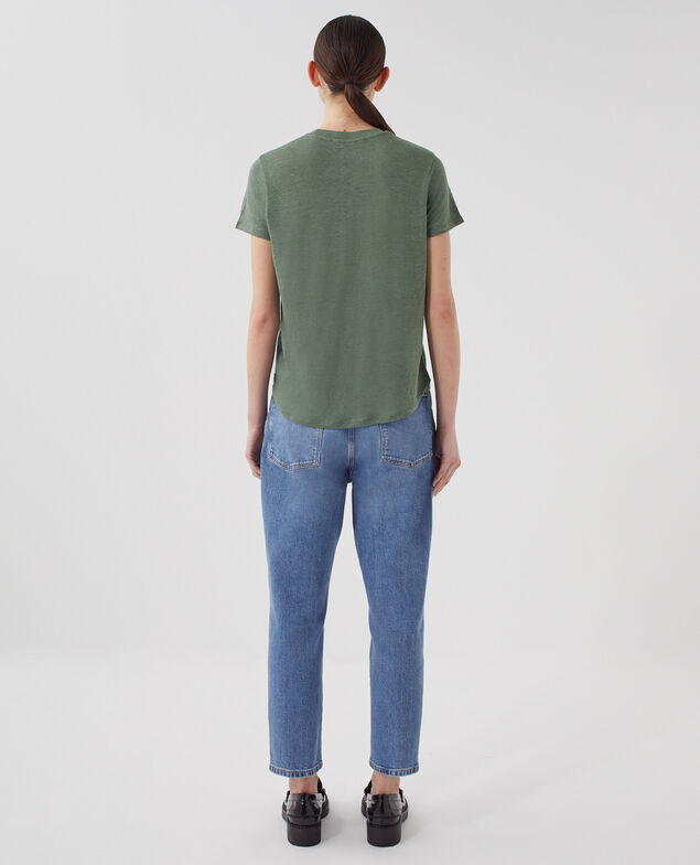 AMANDINE - Camiseta con cuello redondo de lino U570 olive