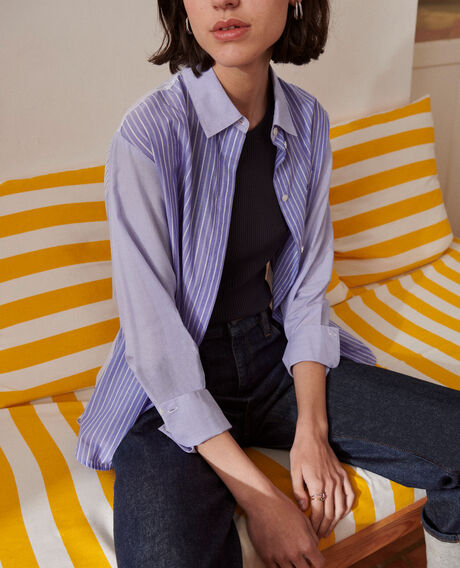 Camisa de algodón con bajo redondeado 0622 blue medium stripes 3ssh038c21