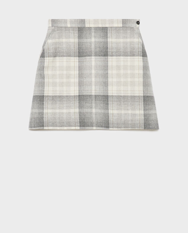 Falda corta de lana mezclada A003 white check