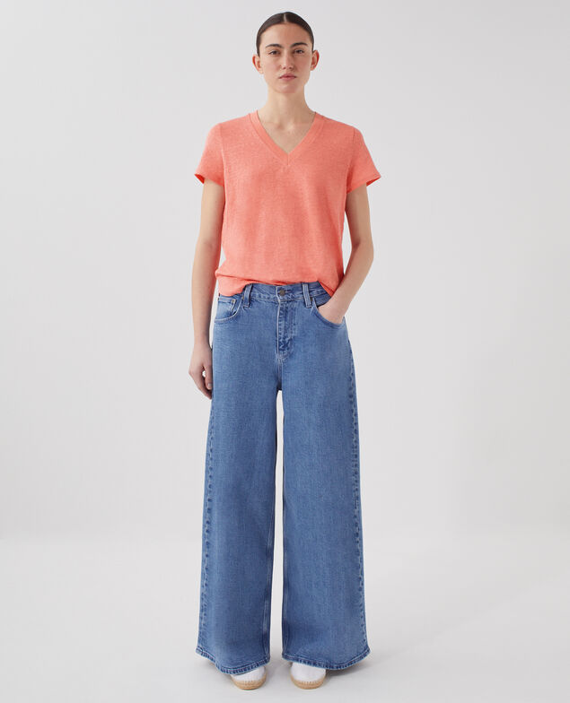 SARAH - Camiseta de lino con cuello de pico U120 pink