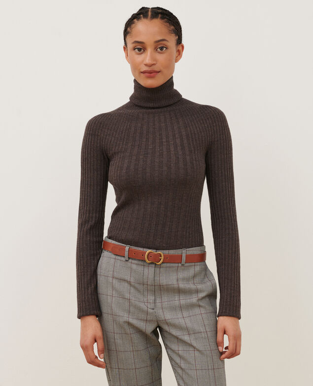 Jersey cuello vuelto de lana merino A340 brown chiné knit