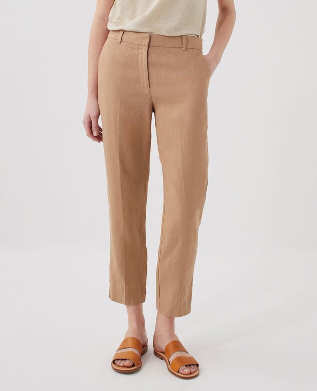 MARGUERITE - Pantalón cigarette de lino H330 tiger's eye