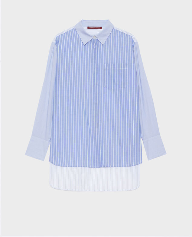 Camisa de algodón con bajo redondeado 0622 blue medium stripes