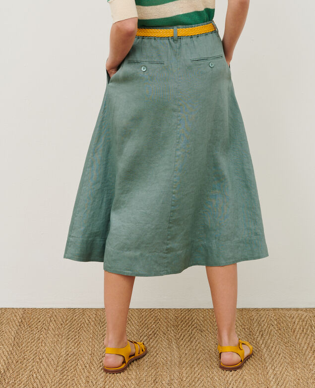 Falda midi de lino 0381 dark forest