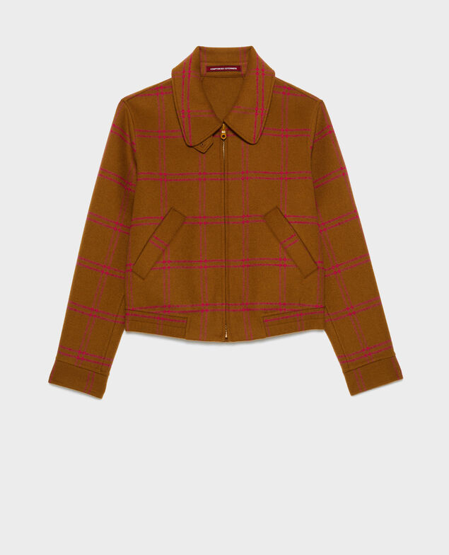 Cazadora corta de lana mezclada A221 orange check 3wja023w09