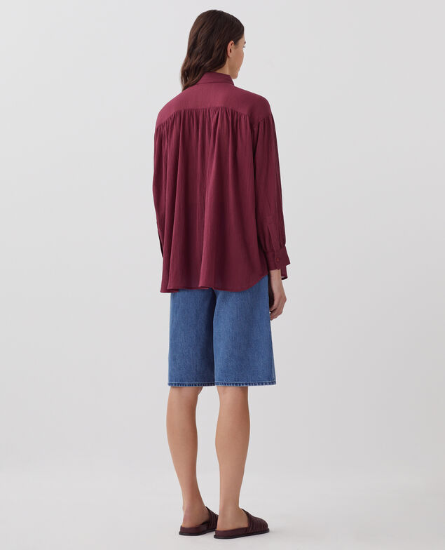 Blusa de algodón plisado J750 burgundy
