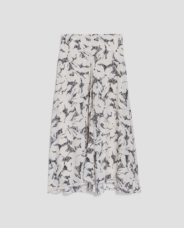 Falda larga fluida asimétrica J301 flower camo ecru