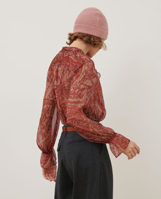 Blusa de manga larga de paño A182 print ikat wine 3wbl149p10