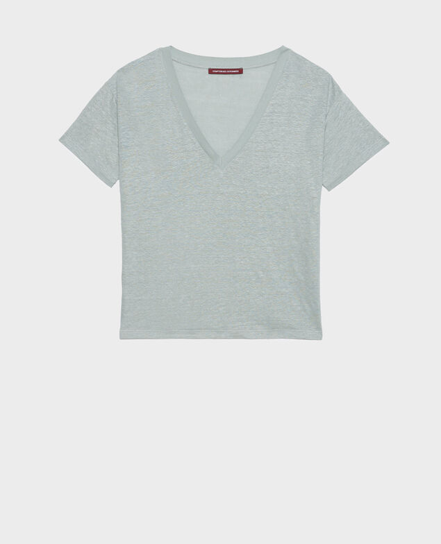 SARAH - Camiseta de lino con cuello de pico 54 green