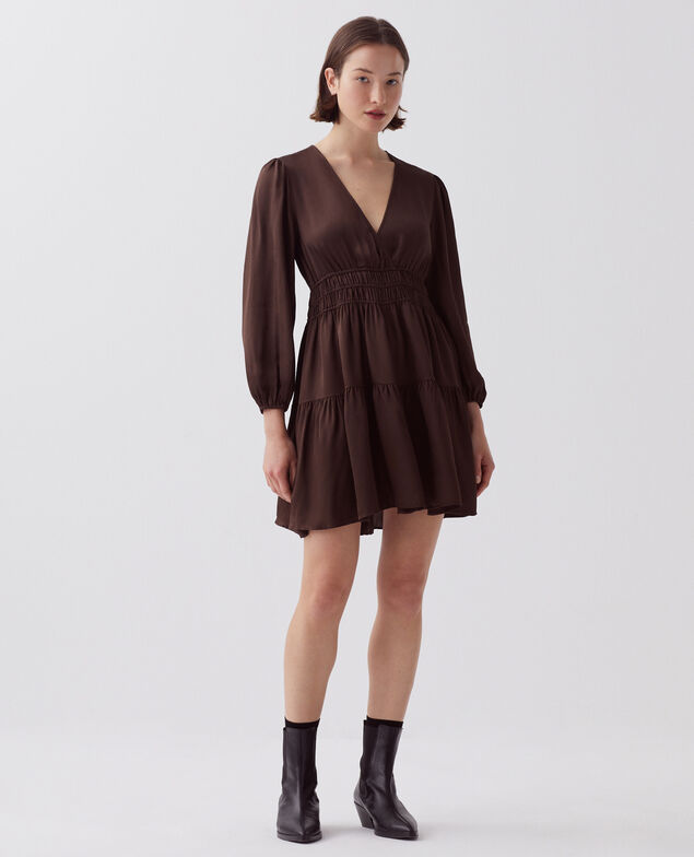 Vestido corto fluido I390 coffee bean