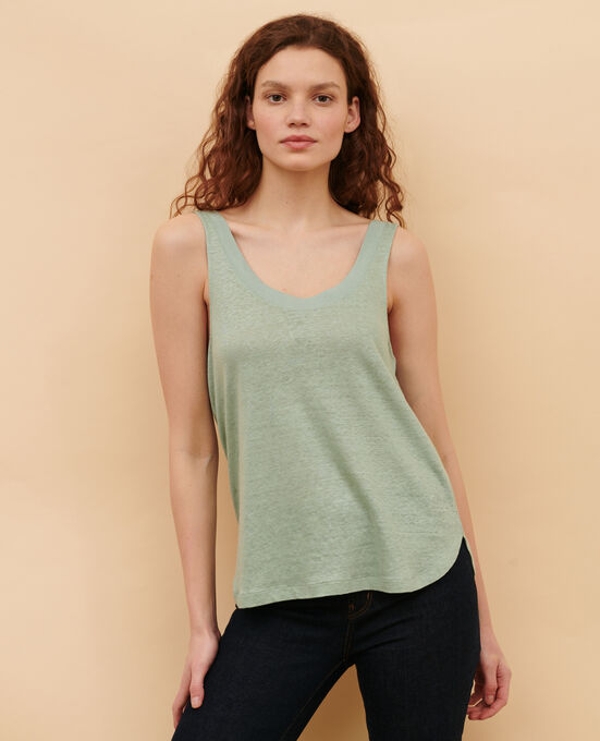 Camiseta de lino sin mangas 50 GREEN