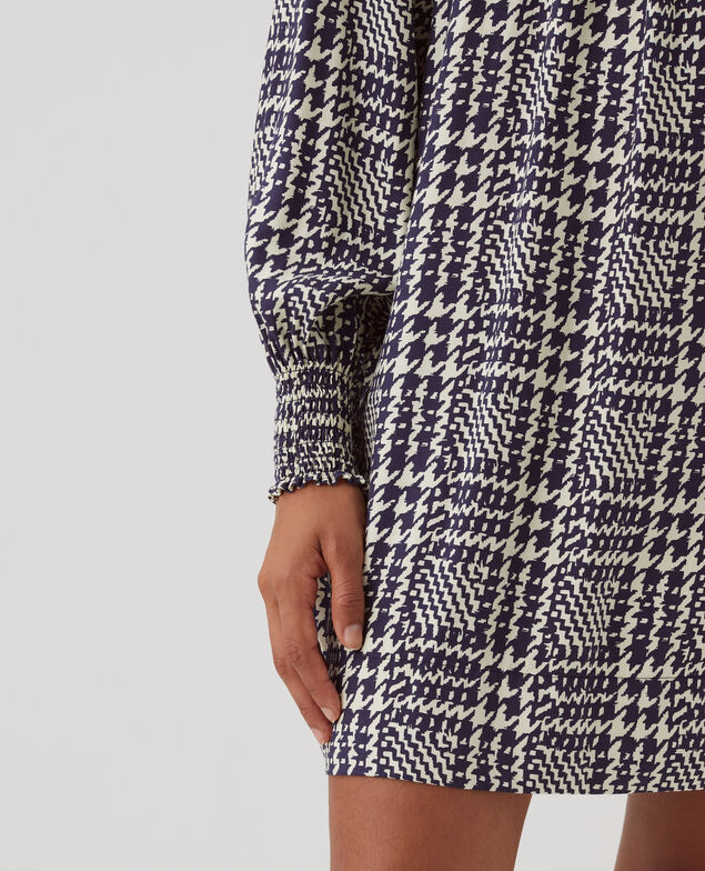 Vestido corto fluido con manga larga I681 houndstooth ble