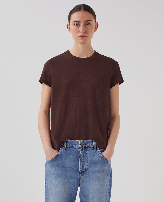 AMANDINE - Camiseta con cuello redondo de lino U190 wine