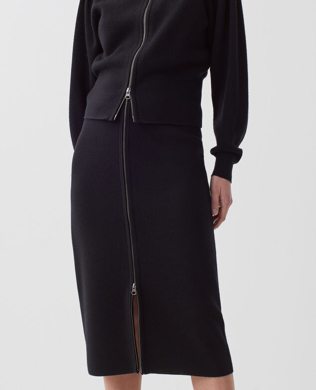 Falda midi con cremallera de lana merino H091 black beauty