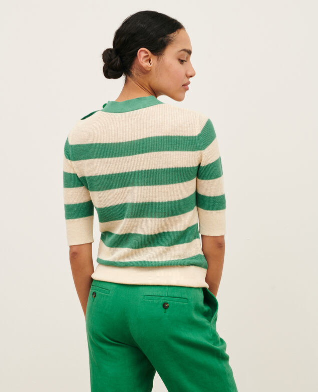 Jersey con manga corta de lino 0551 pine green stripes