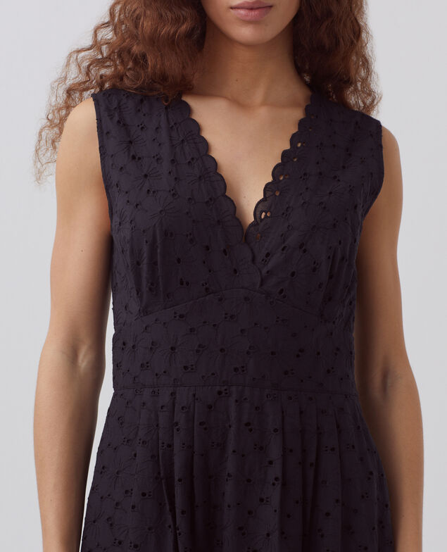 Vestido largo con bordado inglés H091 black beauty