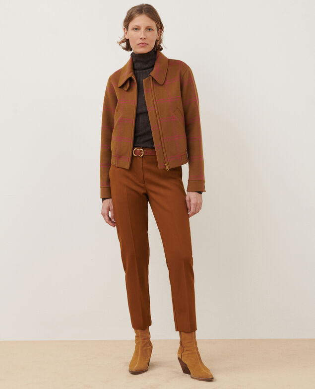 Cazadora corta de lana mezclada A221 orange check