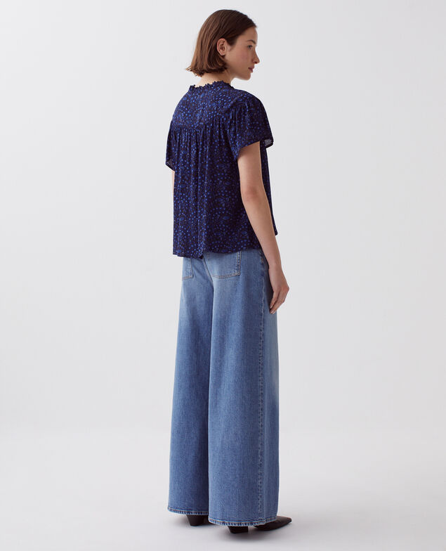 Blusa fluida de manga corta I662 batik navy
