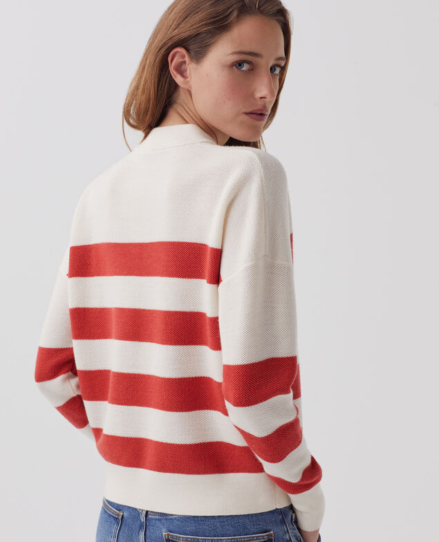 Jersey marinero con cuello de pico de lana merino J242 st ecru paprika