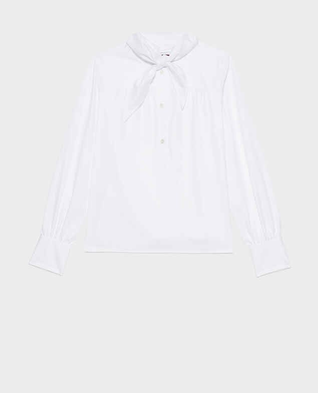  Blusa de algodón con cuello fular desmontable Brilliant white