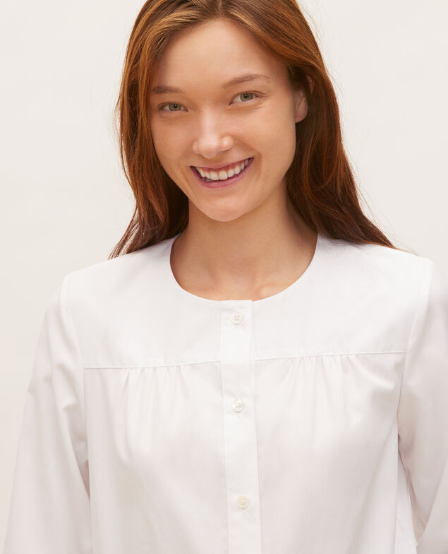  Blusa de algodón con cuello fular desmontable Brilliant white