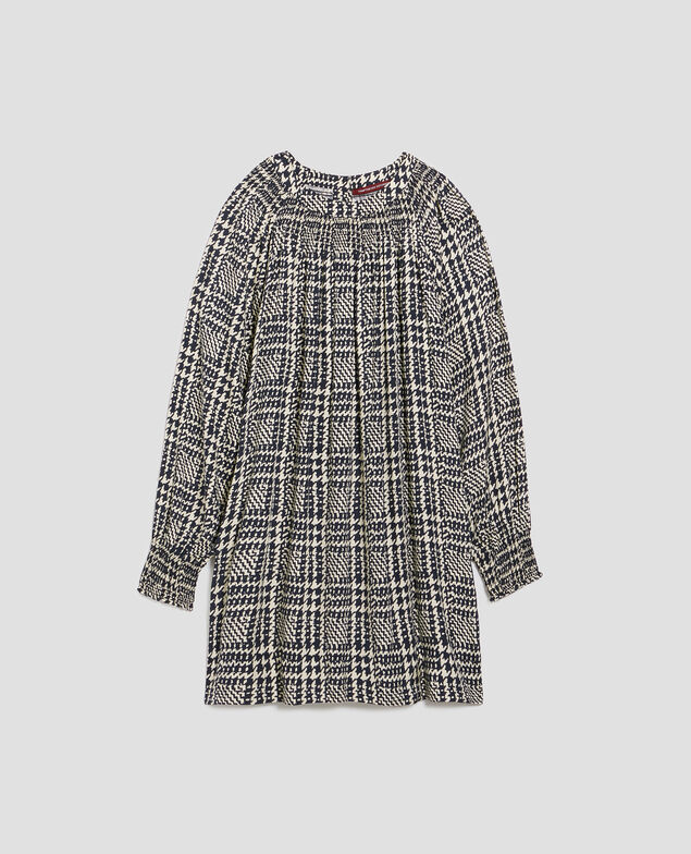Vestido corto fluido con manga larga I681 houndstooth ble