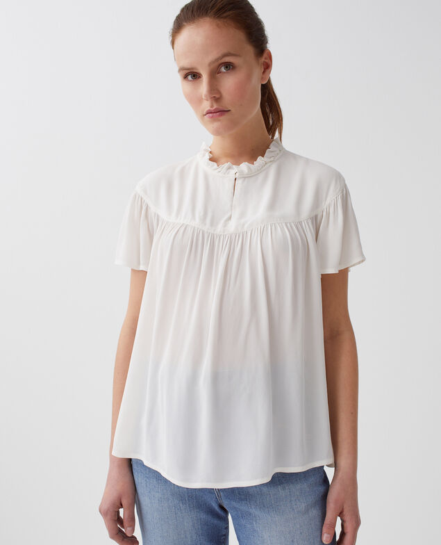 Blusa fluida de manga corta H013 gardenia