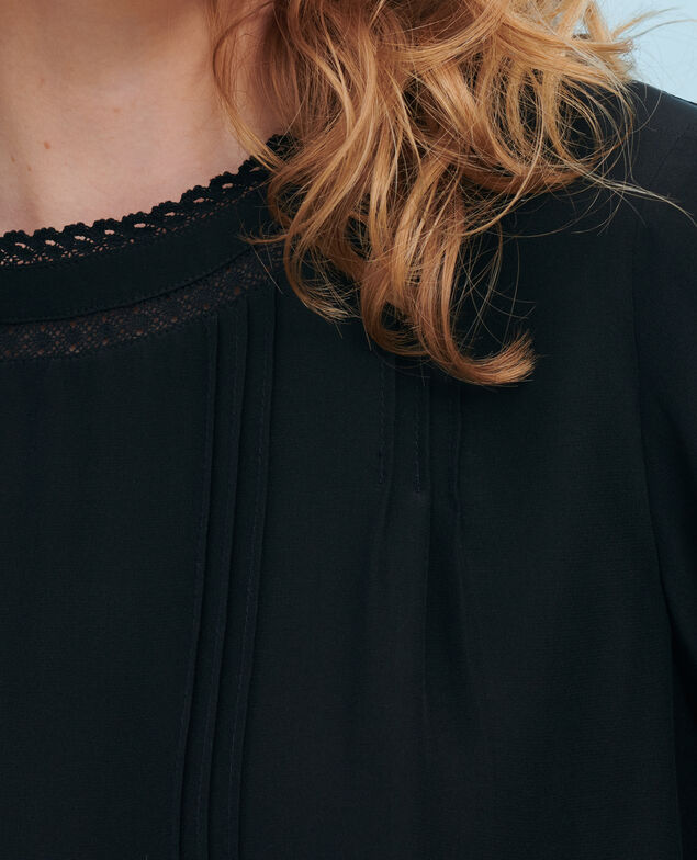 Blusa fluida de seda y encaje Black beauty Nargut