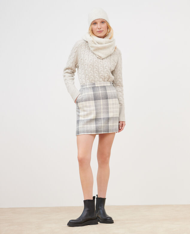 Falda corta de lana mezclada A003 white check