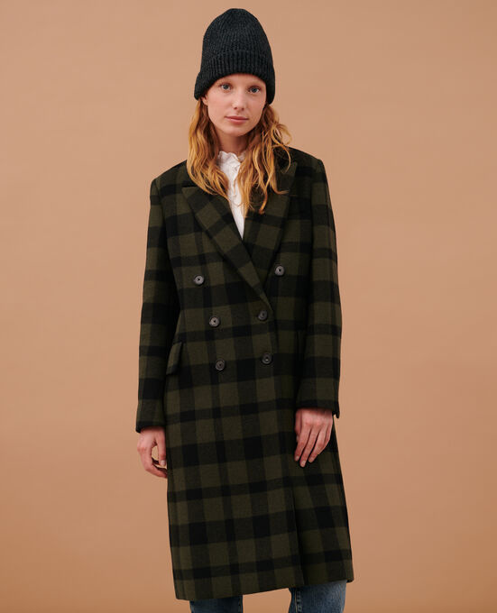 Abrigo largo de lana mezclada 8862 56 OLIVE CHECK