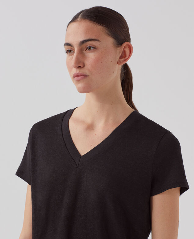 SARAH - Camiseta de lino con cuello de pico H091 black beauty