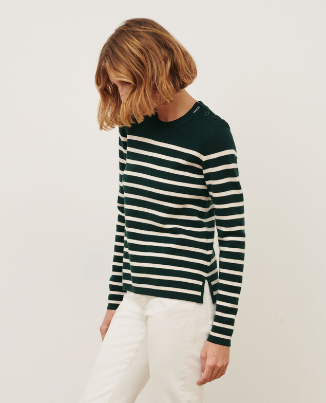 MADDY - Jersey marinero de lana merina 8872 58 darkgreen stripe