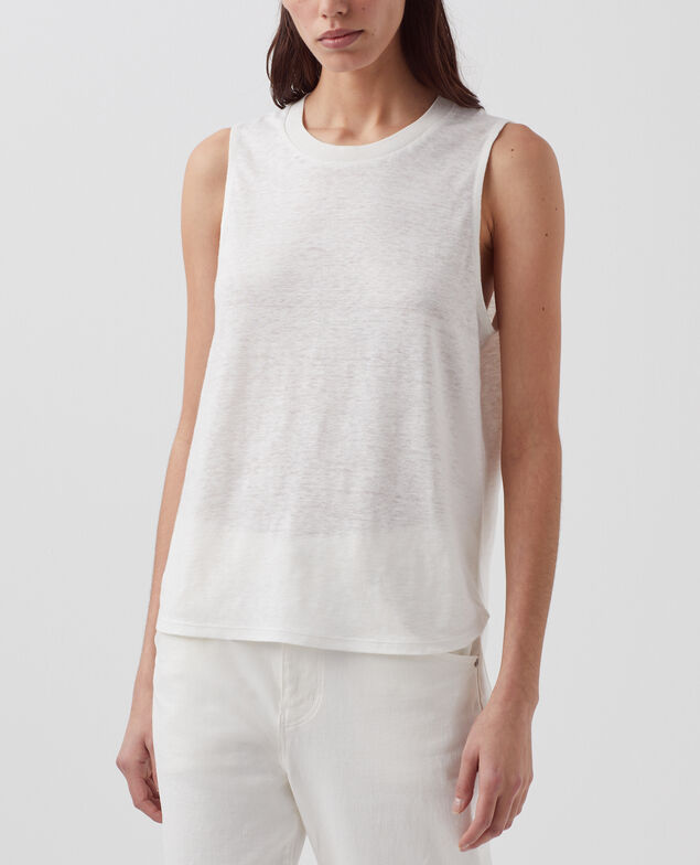 MARCELLE - Camiseta de lino sin mangas H001 brillant white