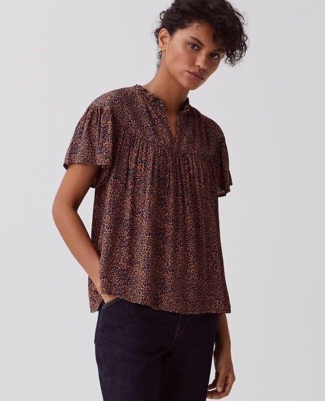 Blusa fluida de manga corta I480 leo brown