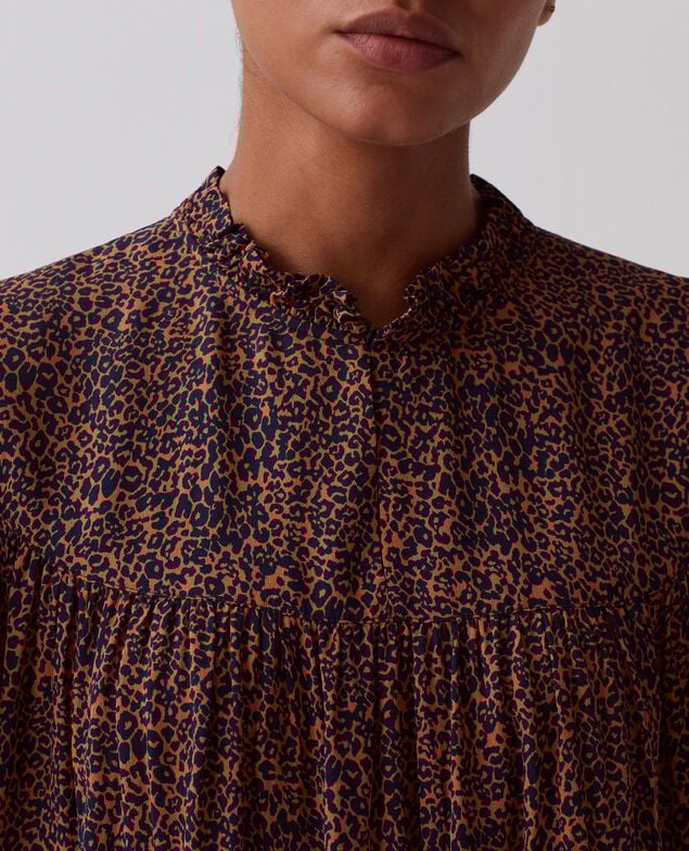 Blusa fluida de manga corta I480 leo brown