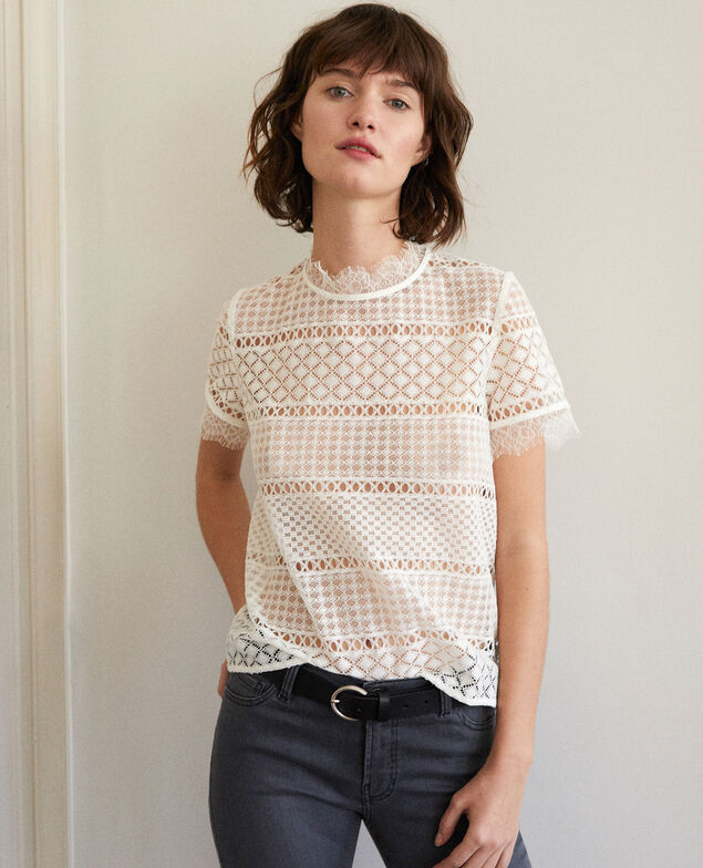 Blusa de encaje calado Blanco