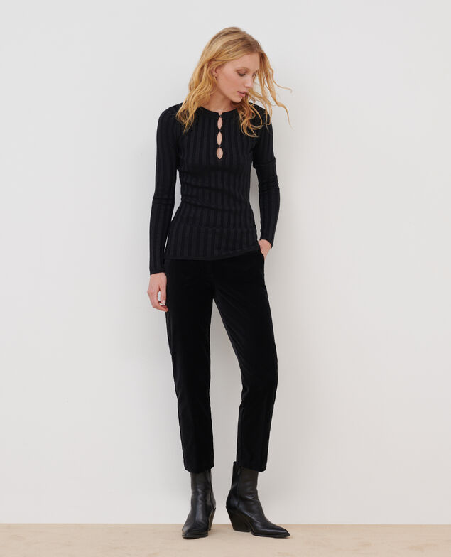 Jersey cuello redondo de lana mezclada A092 black knit