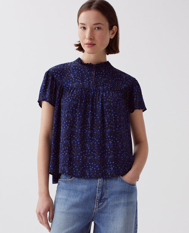 Blusa fluida de manga corta I662 batik navy