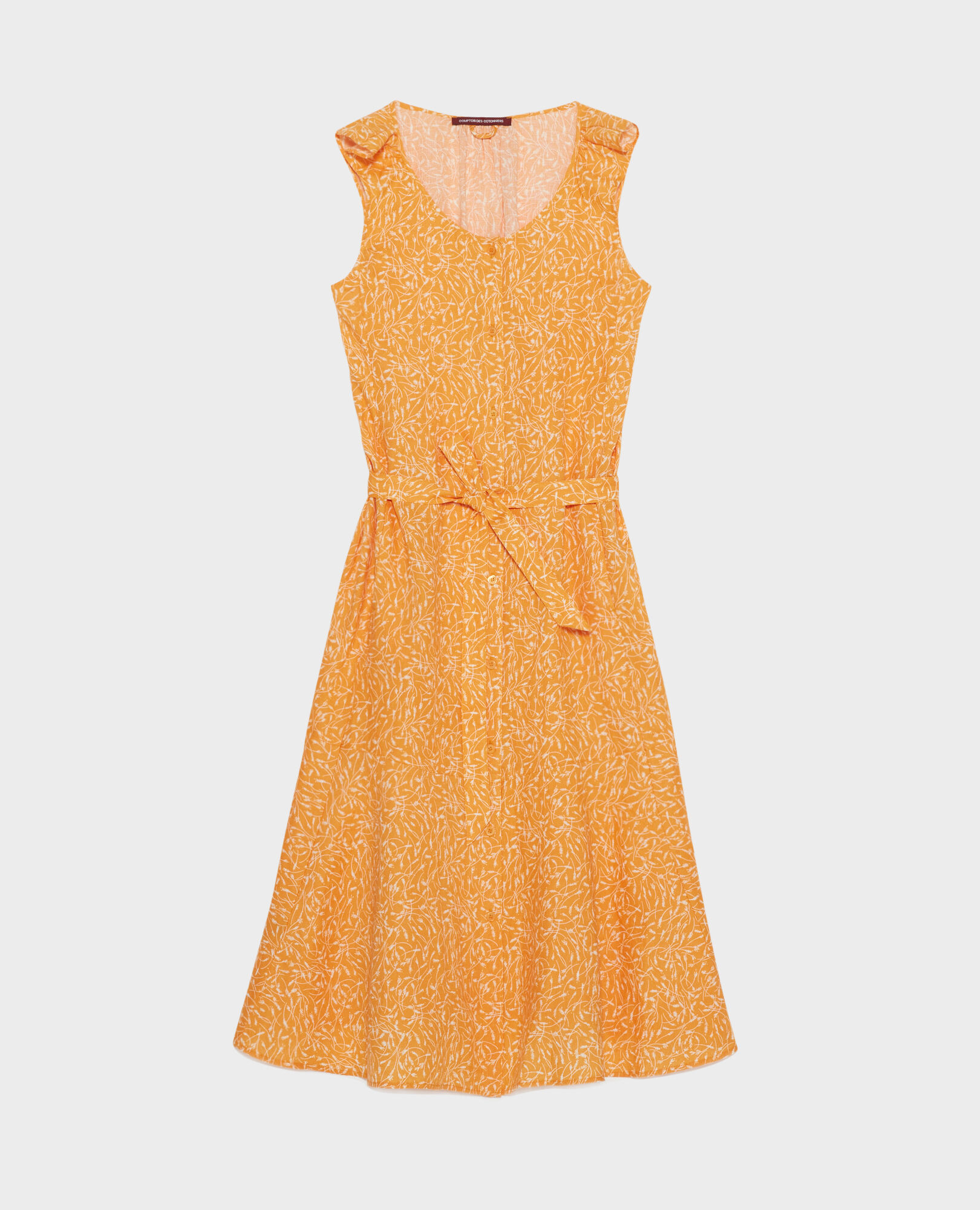Vestido evasé de lino 91 print orange 2sdr183f04