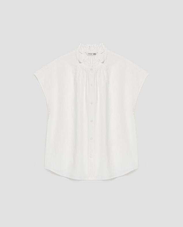 Camisa sin mangas con cuello de volantes U010 off white